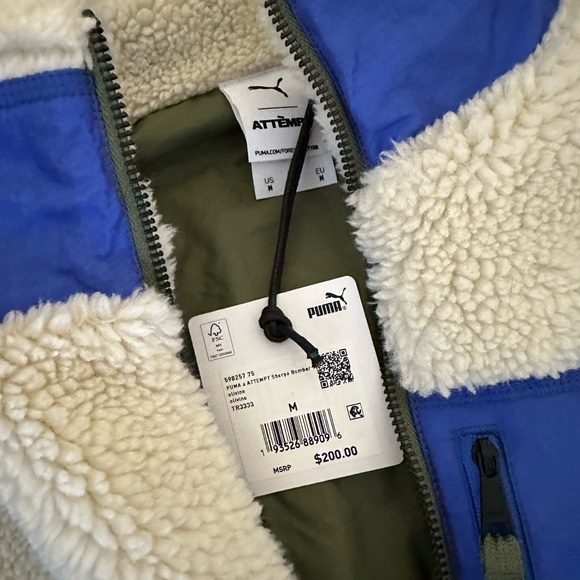Puma x Attempt Sherpa Bomber Zip Up Olive Beige Mens Jacket 598257 75 - Picture 8 of 11
